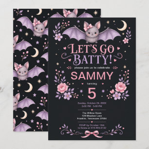 Invitation Allons-y Chauve-Souris Rose Anniversaire Halloween