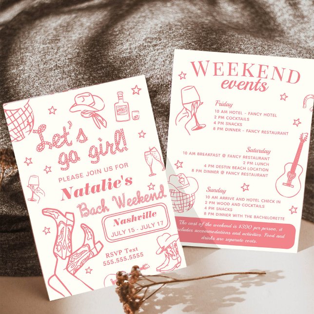 Invitation Allons-y Fille Nashville Bachelorette Itinéraire (Créateur téléchargé)