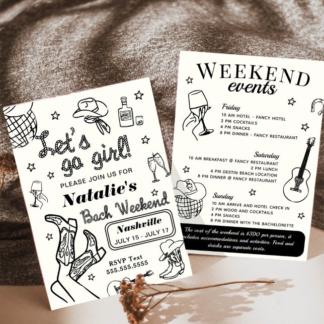 Invitation Allons-y Fille Nashville Bachelorette Itinéraire (Créateur téléchargé)