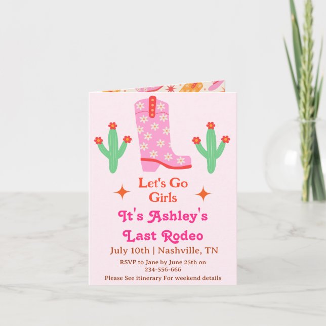 Invitation Allons-y Filles Pink Cowgirl Bachelorette Party (Devant)