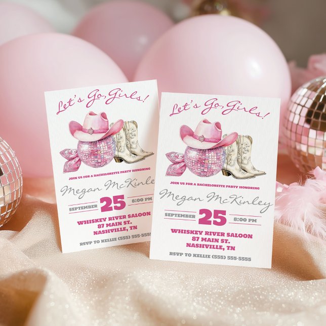 Invitation Allons-y, les filles ! Disco rose, Enterrement de  (Créateur téléchargé)