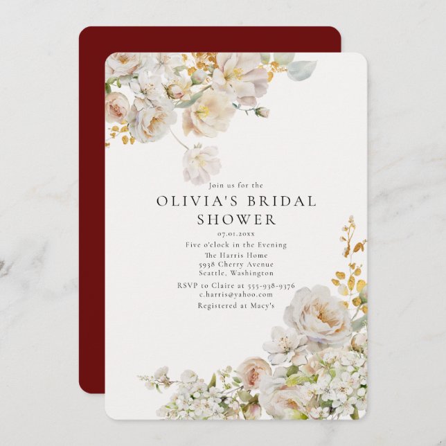 Invitation Allure - Roses blanches et Fête des mariées respir (Devant / Derrière)