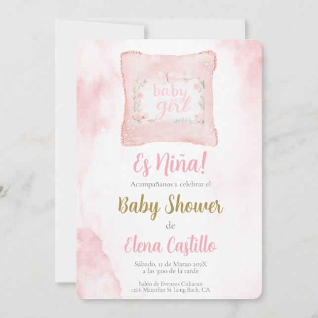 Invitation almohada Baby shower Girl en espagnol (Devant)