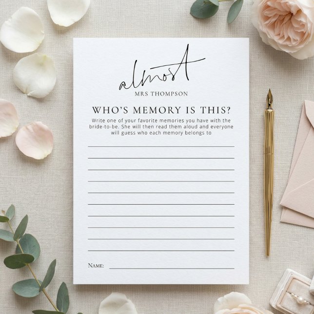 Invitation Almost Mrs Whose Memory with Bride Game Card (Créateur téléchargé)
