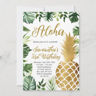 Invitation Aloha Anniversaire Luau Hawaiian Gold Pineappy Par