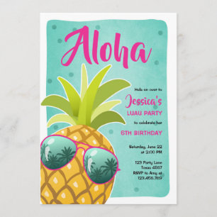 Invitation Aloha anniversaire Luau tropical Hawaï d'ananas