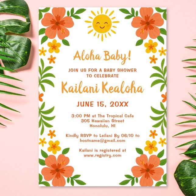 Invitation Aloha Baby ! Baby shower floral hawaïen tropical (Créateur téléchargé)