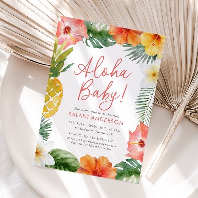 Invitation Aloha Baby Baby shower floral tropical (Créateur téléchargé)