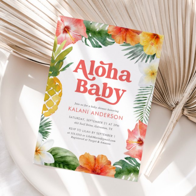 Invitation Aloha Baby Baby shower floral tropical (Créateur téléchargé)