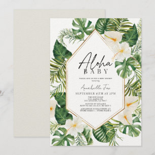 Invitation Aloha Baby Baby shower floral tropical blanc