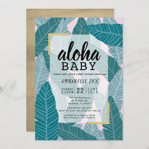 Invitation "Aloha Baby" Baby shower rose Feuille tropical