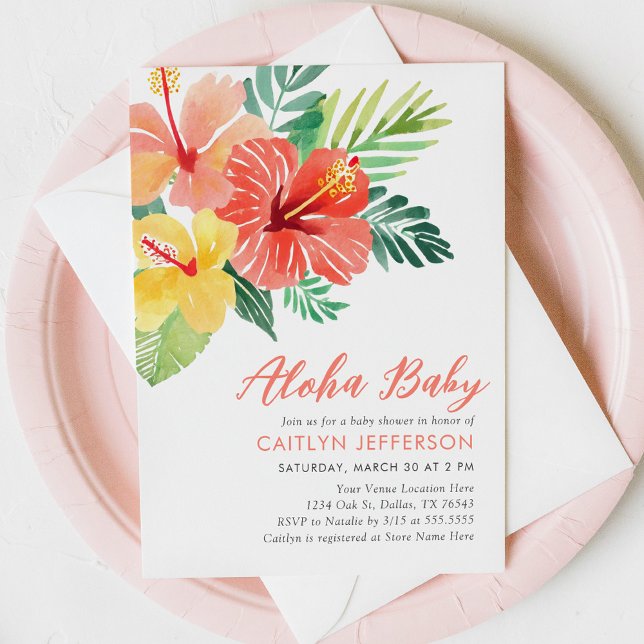 Invitation Aloha Baby Baby shower tropical Hibiscus Luau (Créateur téléchargé)
