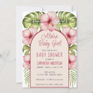 Invitation Aloha Baby Girl Douche Tropicale Aquarelle Florale