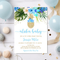 Aloha Baby shower d'ananas bleu or floral