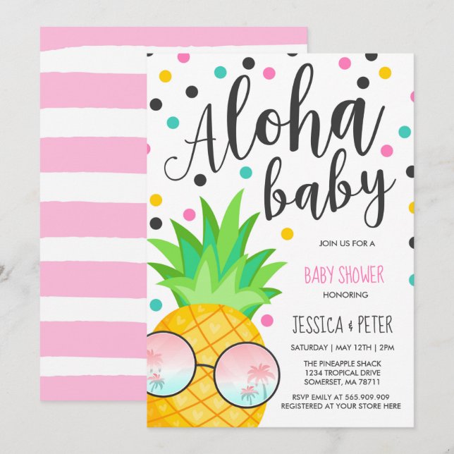 Invitation Aloha baby shower d'ananas d'invitation de baby (Devant / Derrière)