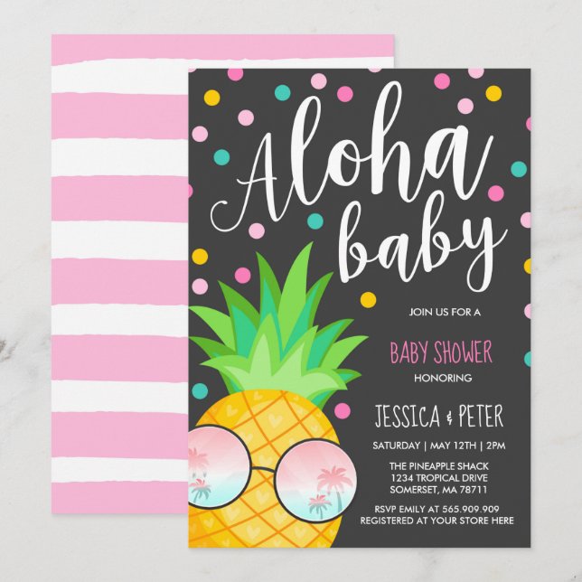 Invitation Aloha baby shower d'ananas d'invitation de baby (Devant / Derrière)
