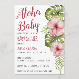 Invitation Aloha Baby Shower Floral Tropical Aquarelle Rose