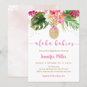 Invitation Aloha Baby shower jumeau rose ananas