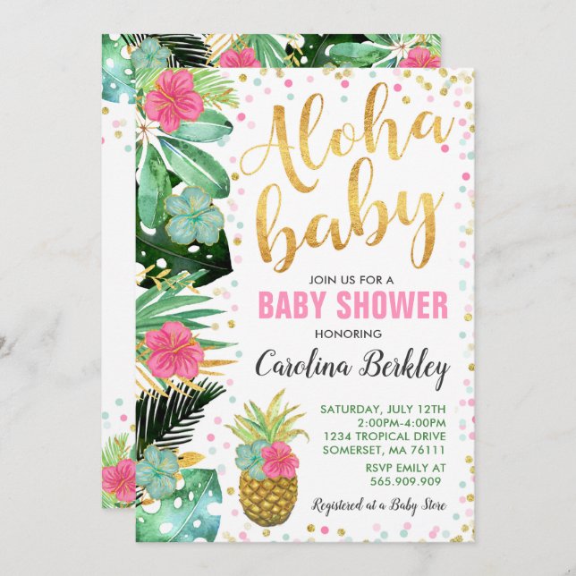 Invitation Aloha baby shower tropical d'invitation de baby (Devant / Derrière)