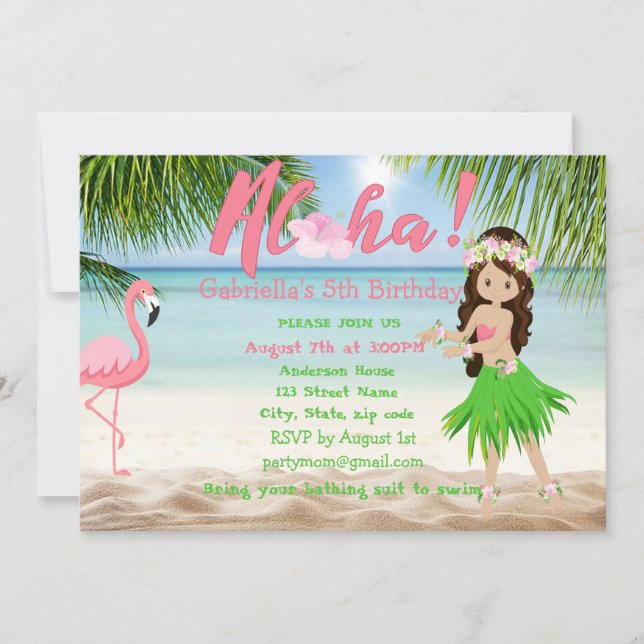 Invitation Aloha Beach Girls Luau Anniversaire Fête Invitatio (Devant)