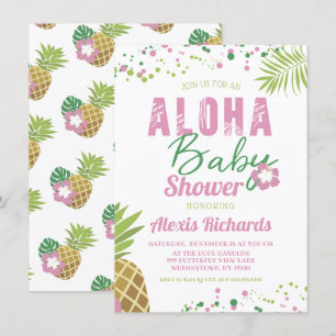Invitation Aloha Bébé rose et vert Baby shower tropical fille