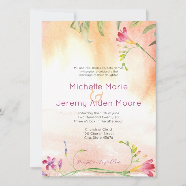 Invitation Aloha Boho Freesia Pop Rose (Devant)