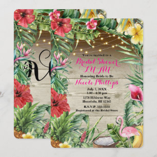 Invitation Aloha Bois Tropical Floral Feuilles et Lumières de