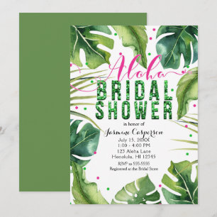 Invitation ALOHA BRIDAL SHOWER Feuilles Tropicales Rose & Ver
