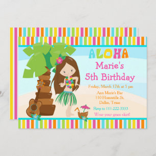 Invitation Aloha Cute Brunette Fille fête d'anniversaire