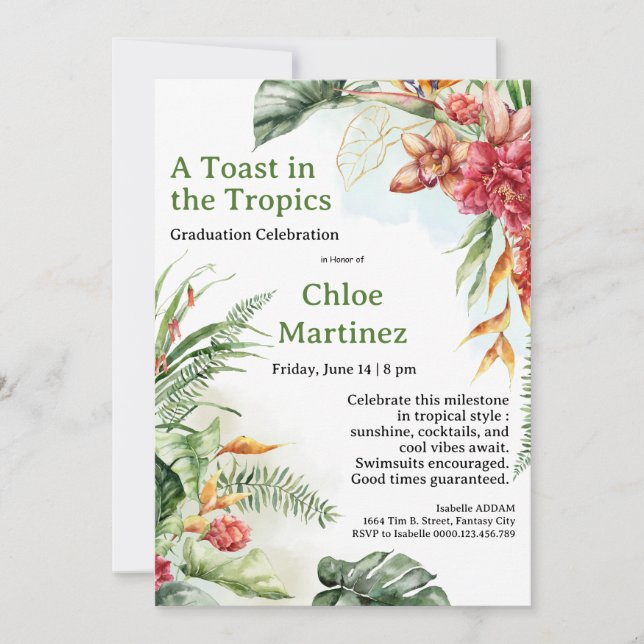 Invitation Aloha Diploma! Tropical Graduation Pool Party  (Devant)