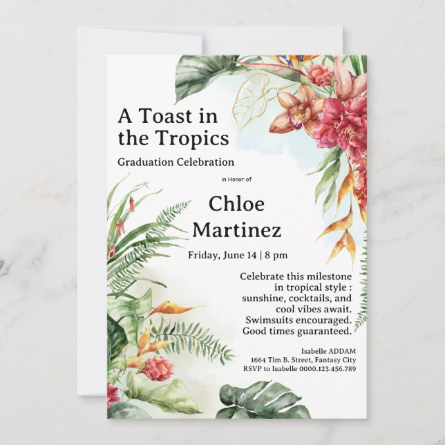 Invitation Aloha Diploma! Tropical Graduation Pool Party  (Devant)