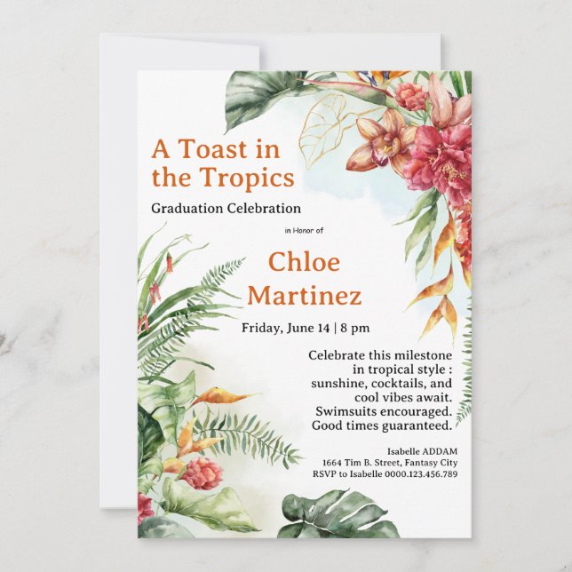 Invitation Aloha Diploma! Tropical Graduation Pool Party  (Devant)