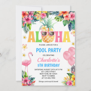 Invitation Aloha Fête au bord de la piscine Flamingo Ananas T