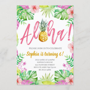 Invitation Aloha ! Fête d'anniversaire de la fille aux ananas