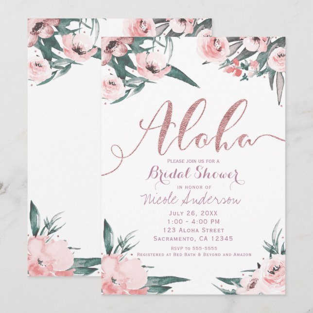 Invitation Aloha Fête de mariage Floral Rose Tropical d'été (Devant / Derrière)