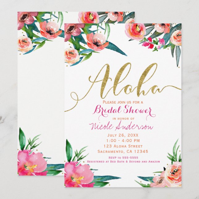 Invitation Aloha Fête de mariage Florale Tropicale d'Été (Devant / Derrière)