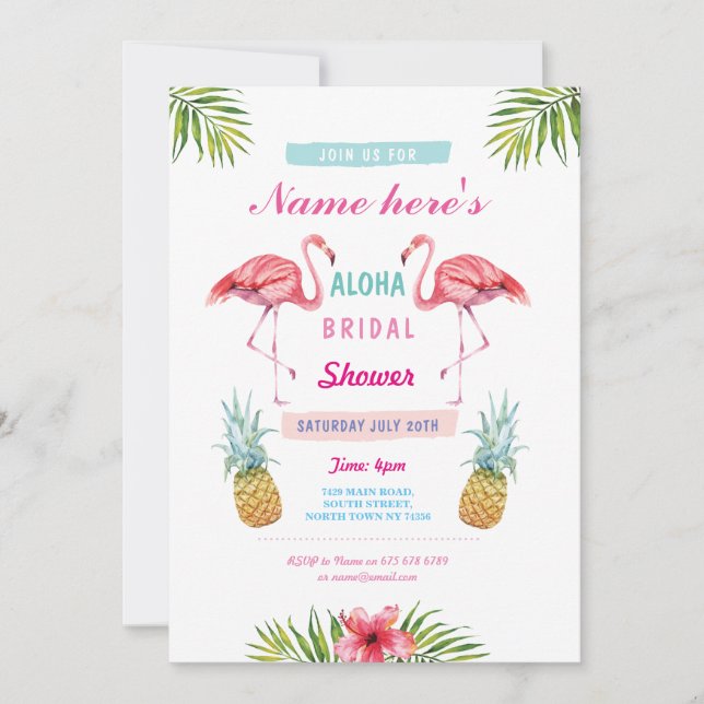 Invitation Aloha Fête des mariées Flamant rose Ananas Luau In (Devant)