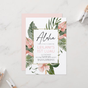 Invitation Aloha Fille Fleur Tropicale Rose 1er Anniversaire