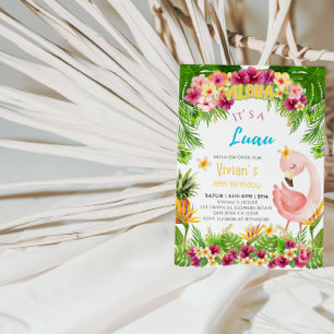 Invitation Aloha Flamant rose fille anniversaire   Parti Trop