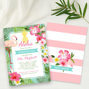 Invitation Aloha Flamant rose rose Tropical Graduation Luau