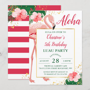 Invitation Aloha Flamant rose tropical rose Floral Luau Anniv
