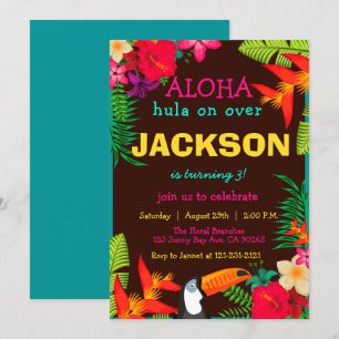 Invitation Aloha Fleurs tropicales Hibiscus luau Anniversaire
