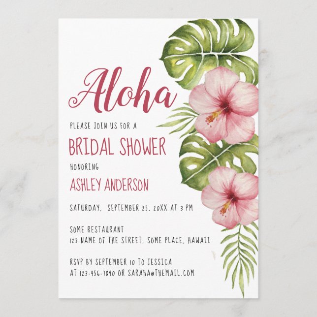 Invitation Aloha Fleurs Tropicales pour la Mariée Fleur d'Hib (Devant)