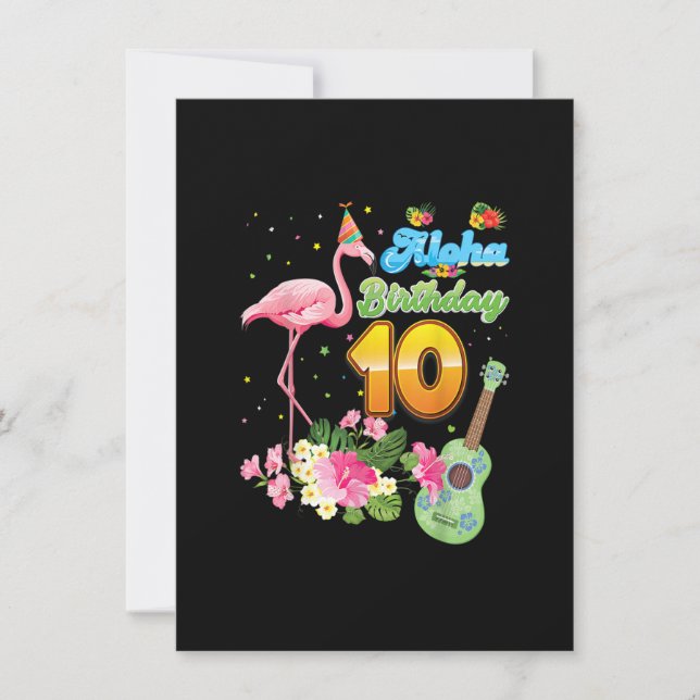 Invitation Aloha Hawaii 10e anniversaire 10 ans Flamant rose  (Devant)