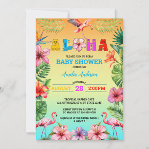 Invitation Aloha Hawaii Baby shower de Flamant rose tropical