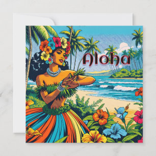 Invitation Aloha   Hawaii Hula Dancer sur la plage