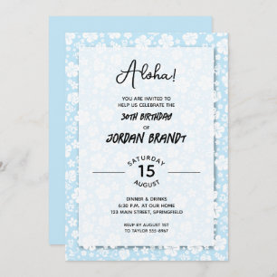Invitation Aloha Hawaiian Floral Blue Anniversaire