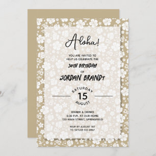 Invitation Aloha Hawaiian Floral Gold fête d'anniversaire