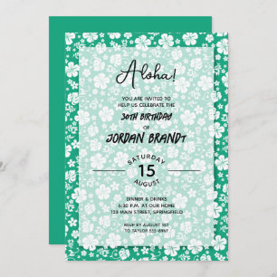 Invitation Aloha Hawaiian Floral Green fête d'anniversaire