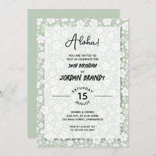Invitation Aloha Hawaiian Floral Sage Anniversaire